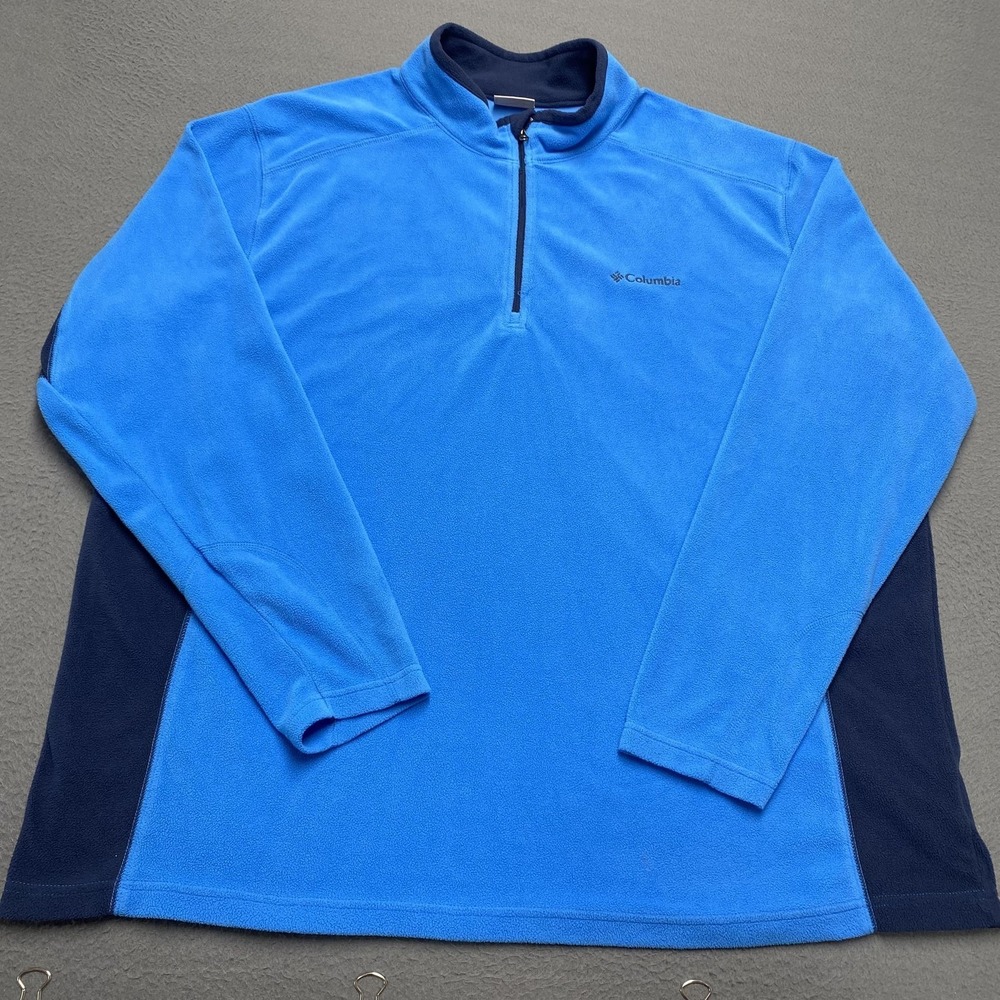 Columbia Fleece Sweatshirt Mens 2XL Blue 1/4 Zip Pullover Mock Neck Embroidered‎